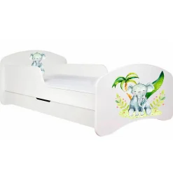 Lit enfant 190X90 Blanc Motif éléphant + matelas mousse sarrasin avec tiroir>Monmobilierdesign Discount