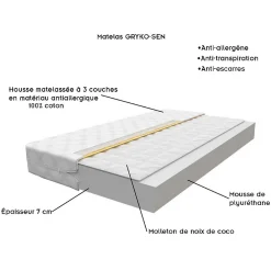 Lit enfant 190X90 Blanc Motif éléphant + matelas mousse sarrasin avec tiroir><noscript><img width=
