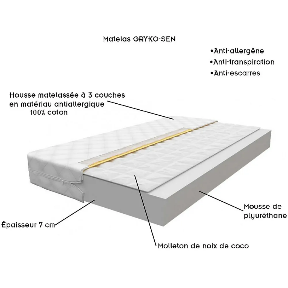 Lit enfant 190X90 Blanc Motif éléphant + matelas mousse sarrasin avec tiroir>Monmobilierdesign Discount