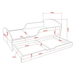 Lit enfant 190X90 Blanc Motif éléphant + matelas mousse sarrasin avec tiroir><noscript><img width=
