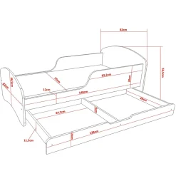 Monmobilierdesign Lit enfant 140X70 Blanc Motif éléphant + matelas mousse sarrasin coco avec tiroir* Lit Coffre