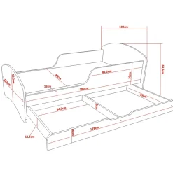 Monmobilierdesign Lit enfant 180X90 Blanc Motif éléphant + matelas mousse avec tiroir* Lit Coffre