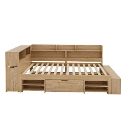 ModernLuxe Lit enfant 90x200 cm - avec 1 tiroir - avec bibliothèque et rangement - sommier à lattes - naturel (sans matelas)*Enfant Lit Enfant