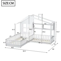 Lit enfant 90x200 cm - Cabane avec Fenêtre et Coffre de Rangement, MDF/Bois, Blanc - Sans Matelas><noscript><img width=