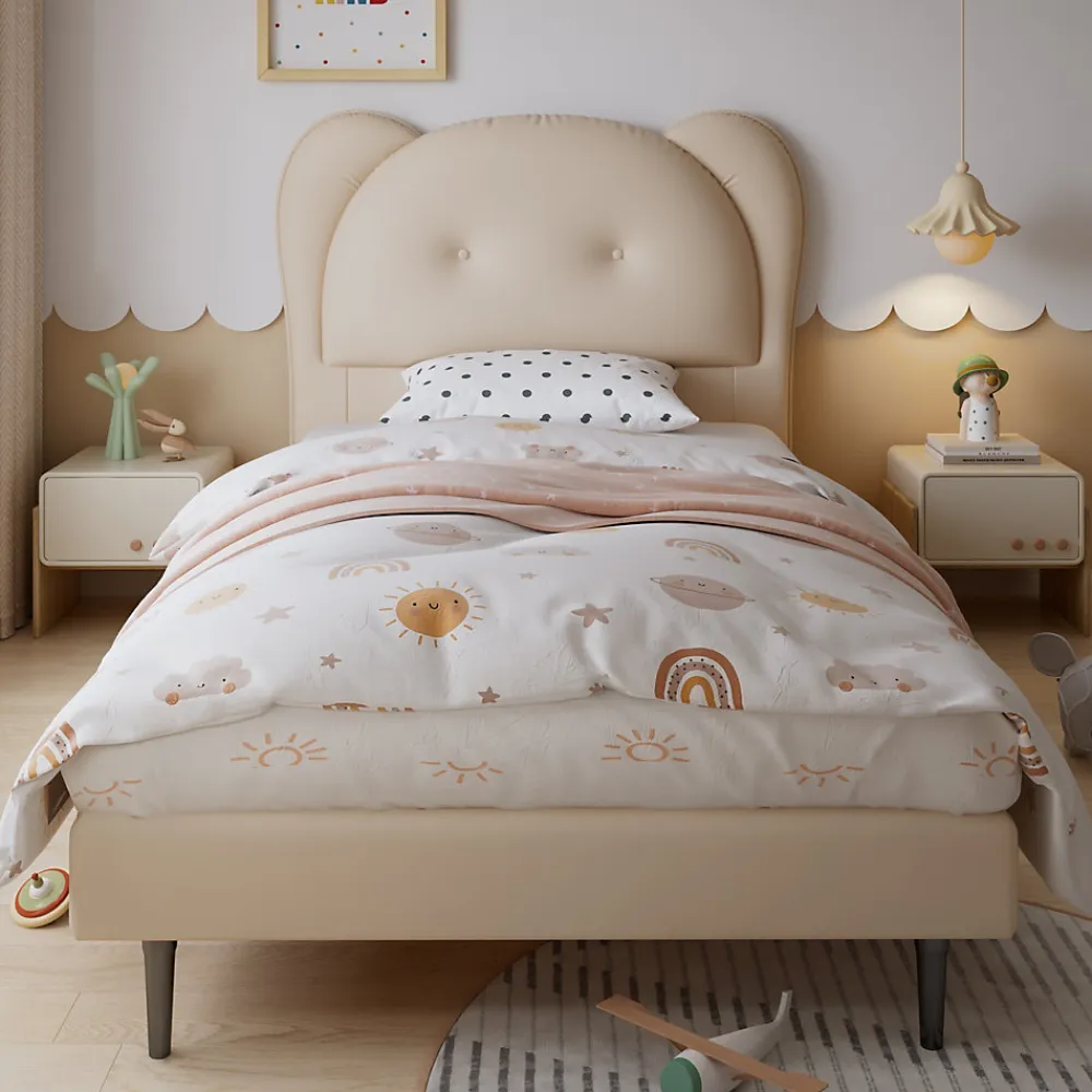 Lit enfant 90x200 cm - Lit avec Tête de Lit en Forme d'Animal - PU - Sans Matelas - Beige>Okwish New