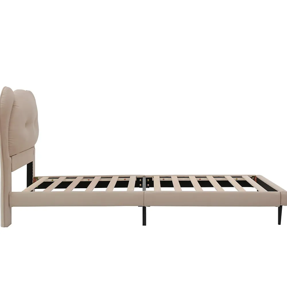 Lit enfant 90x200 cm - Lit avec Tête de Lit en Forme d'Animal - PU - Sans Matelas - Beige>Okwish New
