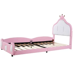 Okwish Lit enfant 90x200 cm - Lit avec Tête de Lit Couronne, design Bicolore, en Simili Cuir, Sans Matelas, Rose*Enfant Lit Enfant