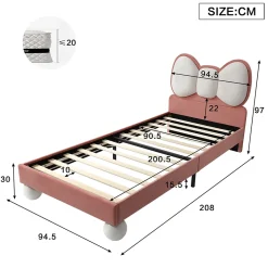 Okwish Lit enfant 90x200 cm - Lit avec Tête de Lit en Ailes et LED - Velours - Sans matelas - Rose*Enfant Lit Enfant