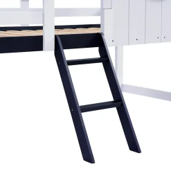 Okwish Lit enfant 90x200 cm - Lit Cabane avec Rangement et design Marin - Pin et MDF - Sans Matelas - Blanc + Bleu foncé*Enfant Lit Enfant