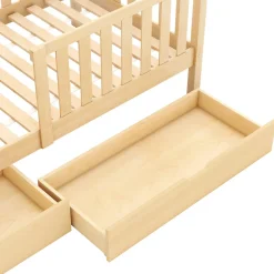 Lit enfant 90x200 cm - Lit Cabane avec 2 Tiroirs de Rangement, Sommier en Bois Inclus, Sans Matelas - Naturel><noscript><img width=