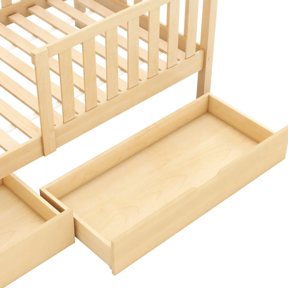 Lit enfant 90x200 cm - Lit Cabane avec 2 Tiroirs de Rangement, Sommier en Bois Inclus, Sans Matelas - Naturel>Okwish Hot