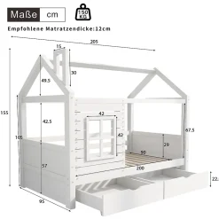 Generique Lit enfant 90x200 cm - Lit Cabane avec Barrières et Fenêtre, Bois Massif - Sommier À Lattes - Sans Matelas - Blanc*Enfant Lit Enfant