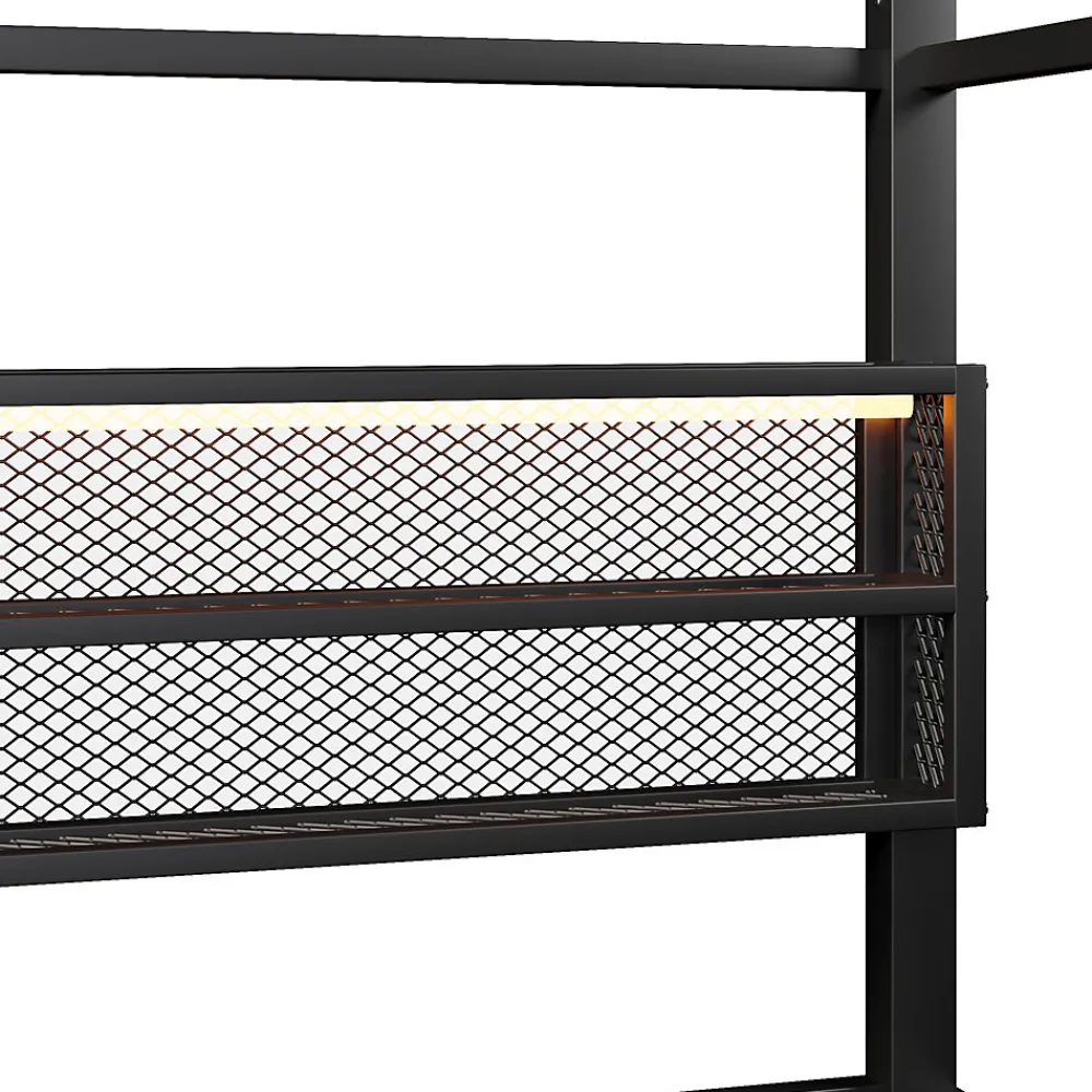 Okwish Lit Enfant 90x200 cm - Lit Cabane avec LED et Barrières, sans Matelas - Cadre Métal Noir*Enfant Lit Enfant