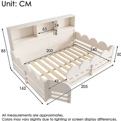 Lit Enfant 140x200 cm - Lit Double avec Barrières de Sécurité, Porte d'Accès et Étagères Intégrées, en Bois - sans Matelas - Blanc><noscript><img width=