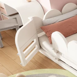 Lit Enfant 140x200 cm - Lit Double avec Barrières de Sécurité, Porte d'Accès et Étagères Intégrées, en Bois - sans Matelas - Blanc><noscript><img width=