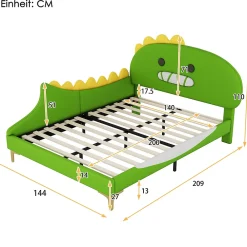 Okwish Lit enfant 140x200 cm - Lit Double Dinosaure avec Tête de Lit Décorative - PU et MDF - Vert - Sans Matelas* Lit Double