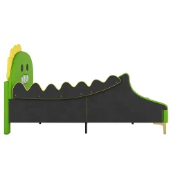 Okwish Lit enfant 140x200 cm - Lit Double Dinosaure avec Tête de Lit Décorative - PU et MDF - Vert - Sans Matelas* Lit Double