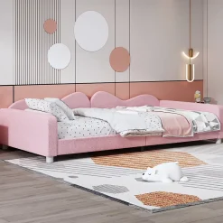 Okwish Lit enfant 90x200 cm - Lit rembourré avec cadre canapé-lit en peluche doux - MDF + Velours + Métal - Sans matelas - Rose*Enfant Lit Enfant