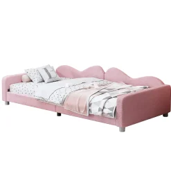 Okwish Lit enfant 90x200 cm - Lit rembourré avec cadre canapé-lit en peluche doux - MDF + Velours + Métal - Sans matelas - Rose*Enfant Lit Enfant