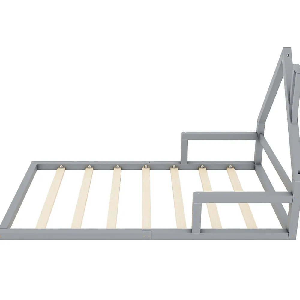 Lit enfant 90x200 cm - Lit Simple Cabane avec Structure en Pin Massif et MDF, design Classique et Solide, Sans Matelas, Gris>Okwish Sale