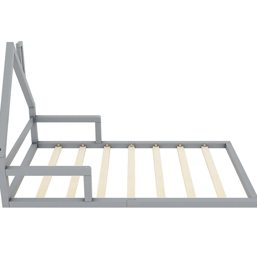Lit enfant 90x200 cm - Lit Simple Cabane avec Structure en Pin Massif et MDF, design Classique et Solide, Sans Matelas, Gris>Okwish Sale