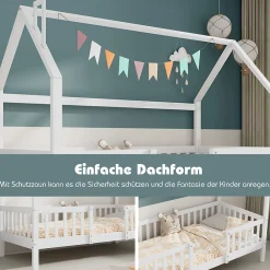 Lit Enfant 90x200 cm - Lit Simple Design Cheminée pour Petit Espace - Sans Matelas - Bois de Pin Blanc><noscript><img width=