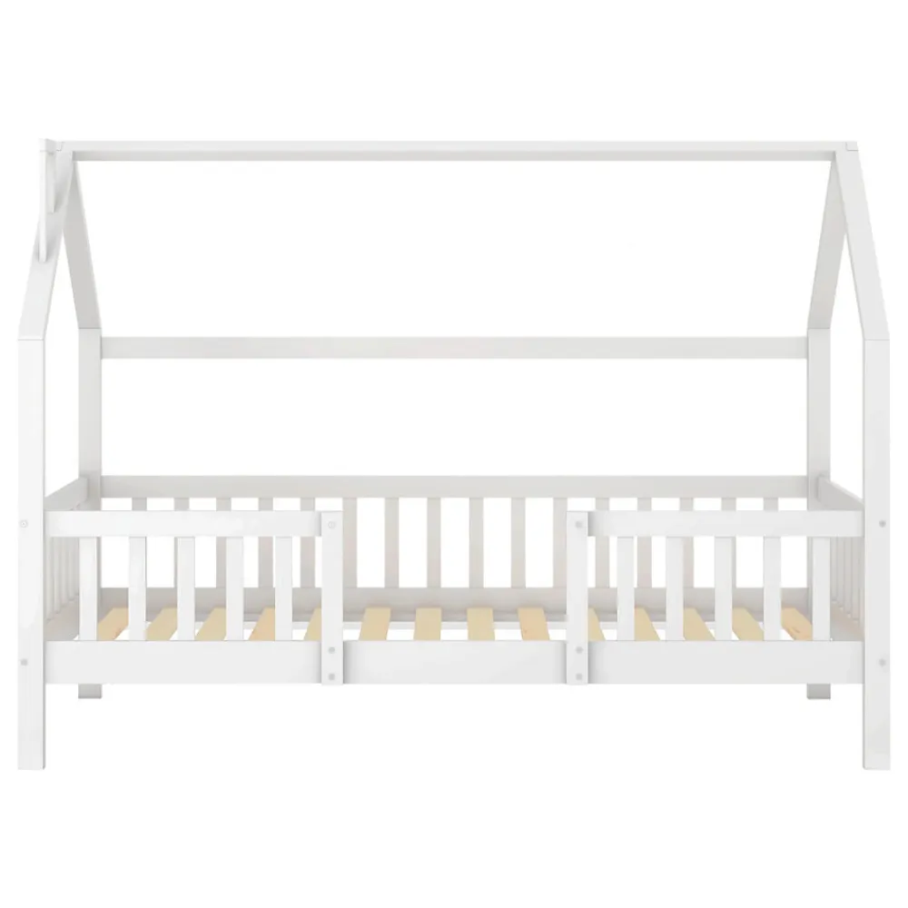 Lit Enfant 90x200 cm - Lit Simple Design Cheminée pour Petit Espace - Sans Matelas - Bois de Pin Blanc>Okwish Clearance