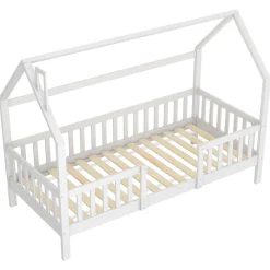 Lit Enfant 90x200 cm - Lit Simple Design Cheminée pour Petit Espace - Sans Matelas - Bois de Pin Blanc><noscript><img width=