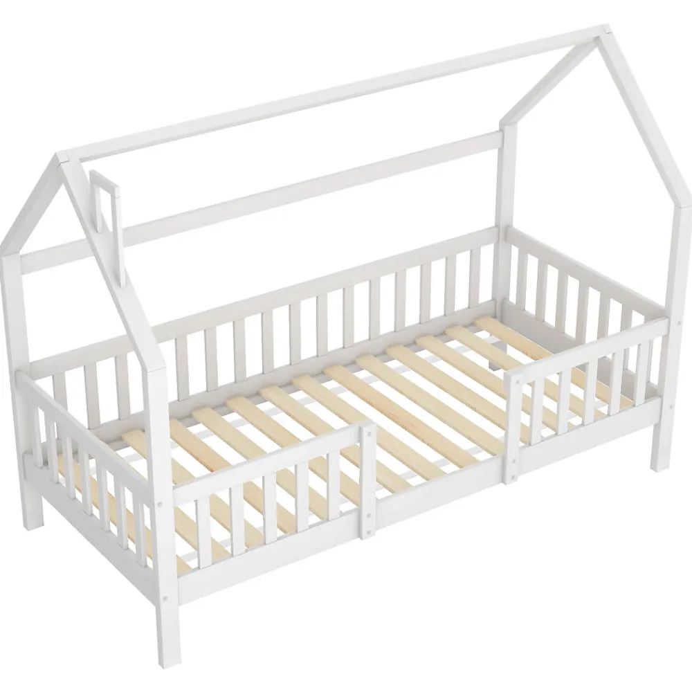 Lit Enfant 90x200 cm - Lit Simple Design Cheminée pour Petit Espace - Sans Matelas - Bois de Pin Blanc>Okwish Clearance