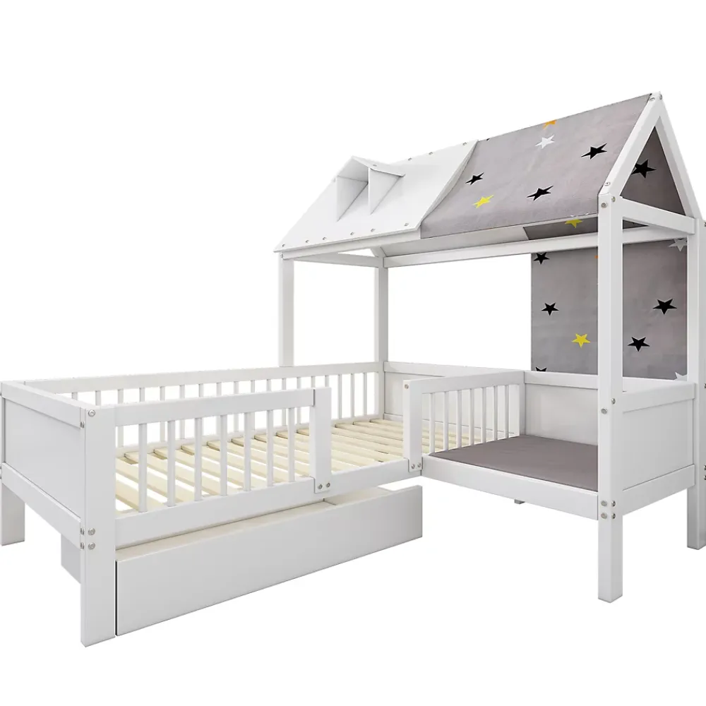 Okwish Lit Enfant 90x200 cm - Lit Simple en Bois avec Tiroir de Rangement - Blanc*Enfant Lit Enfant