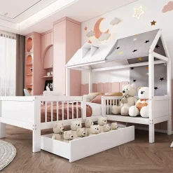 Okwish Lit Enfant 90x200 cm - Lit Simple en Bois avec Tiroir de Rangement - Blanc*Enfant Lit Enfant