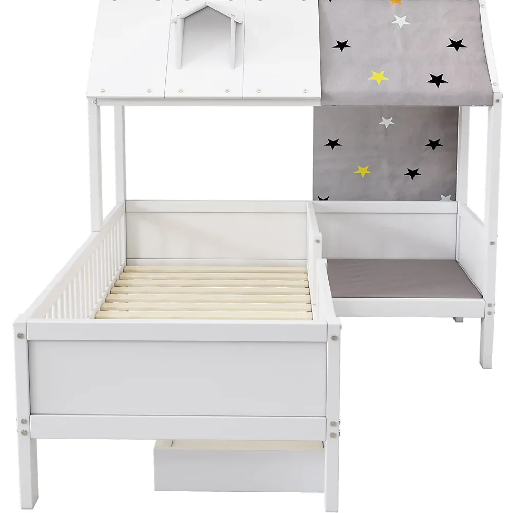 Okwish Lit Enfant 90x200 cm - Lit Simple en Bois avec Tiroir de Rangement - Blanc*Enfant Lit Enfant