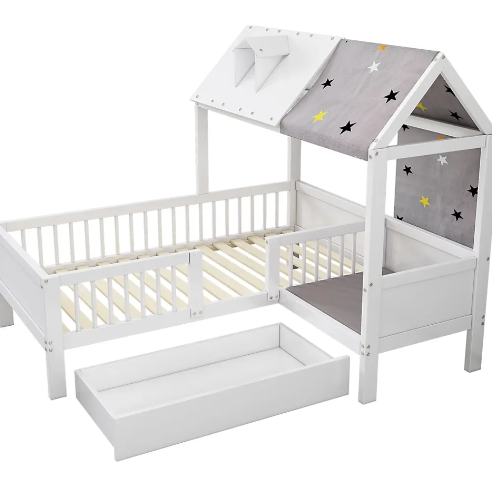 Okwish Lit Enfant 90x200 cm - Lit Simple en Bois avec Tiroir de Rangement - Blanc*Enfant Lit Enfant