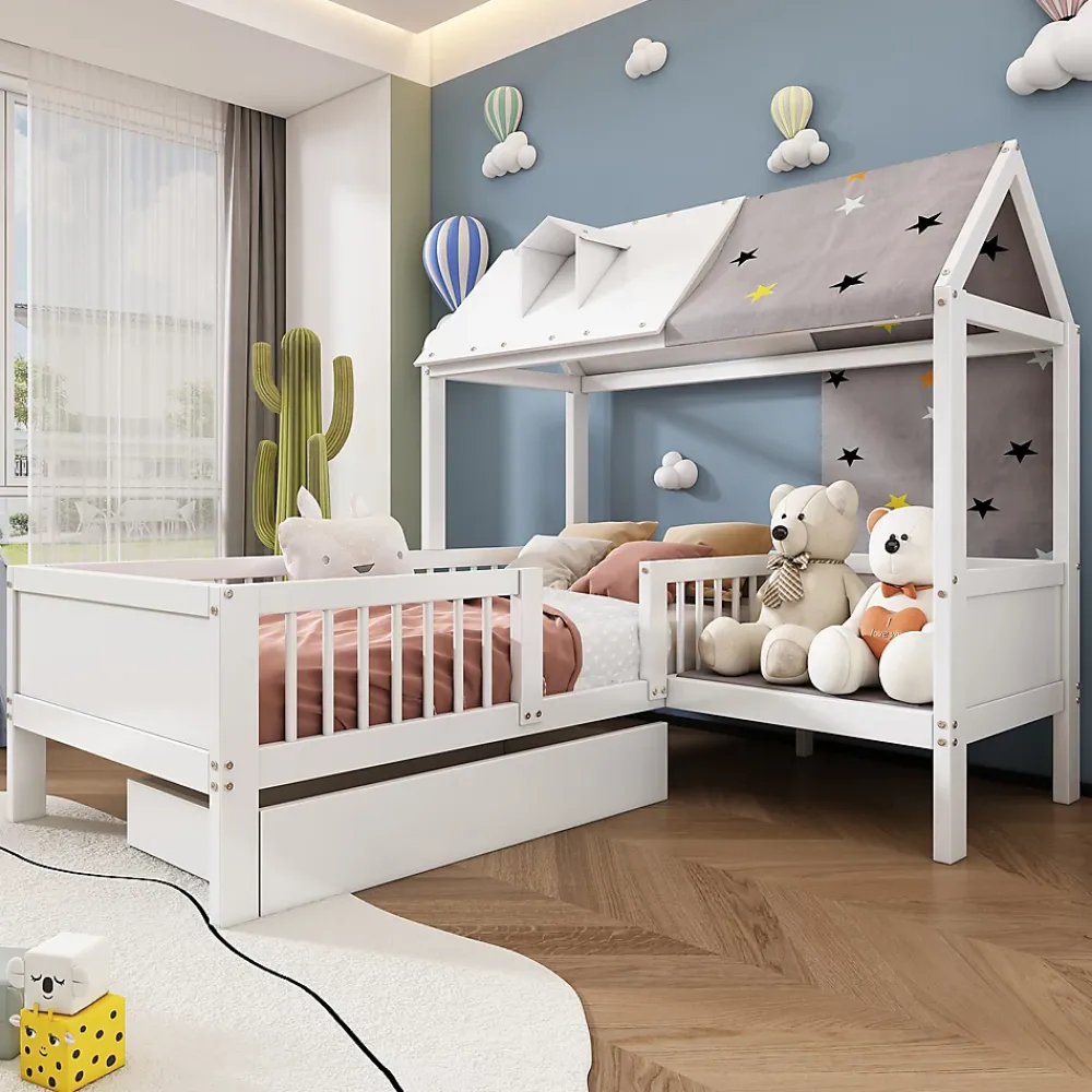Okwish Lit Enfant 90x200 cm - Lit Simple en Bois avec Tiroir de Rangement - Blanc*Enfant Lit Enfant