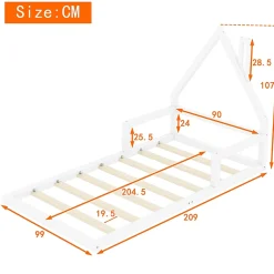 Okwish Lit enfant 90x200 cm - Lit Simple en Pin Massif et MDF, Structure Solide avec 7 Lattes, Sans Matelas, Blanche*Enfant Lit Enfant