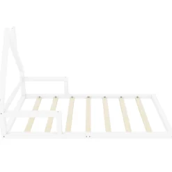 Okwish Lit enfant 90x200 cm - Lit Simple en Pin Massif et MDF, Structure Solide avec 7 Lattes, Sans Matelas, Blanche*Enfant Lit Enfant