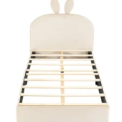 Okwish Lit enfant 90x200 cm - Lit Simple avec Tête Capitonnée, design Lapin, Sans Matelas - Velours Beige*Enfant Lit Enfant
