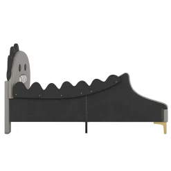 Lit enfant 90x200 cm - Lit Simple Dinosaure avec Tête de Lit Décorative - PU et MDF - Gris - Sans Matelas><noscript><img width=