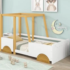 Lit enfant 90x200 cm - Lit Voiture Thématique avec Roulettes Pour enfant - Blanc>Okwish Best