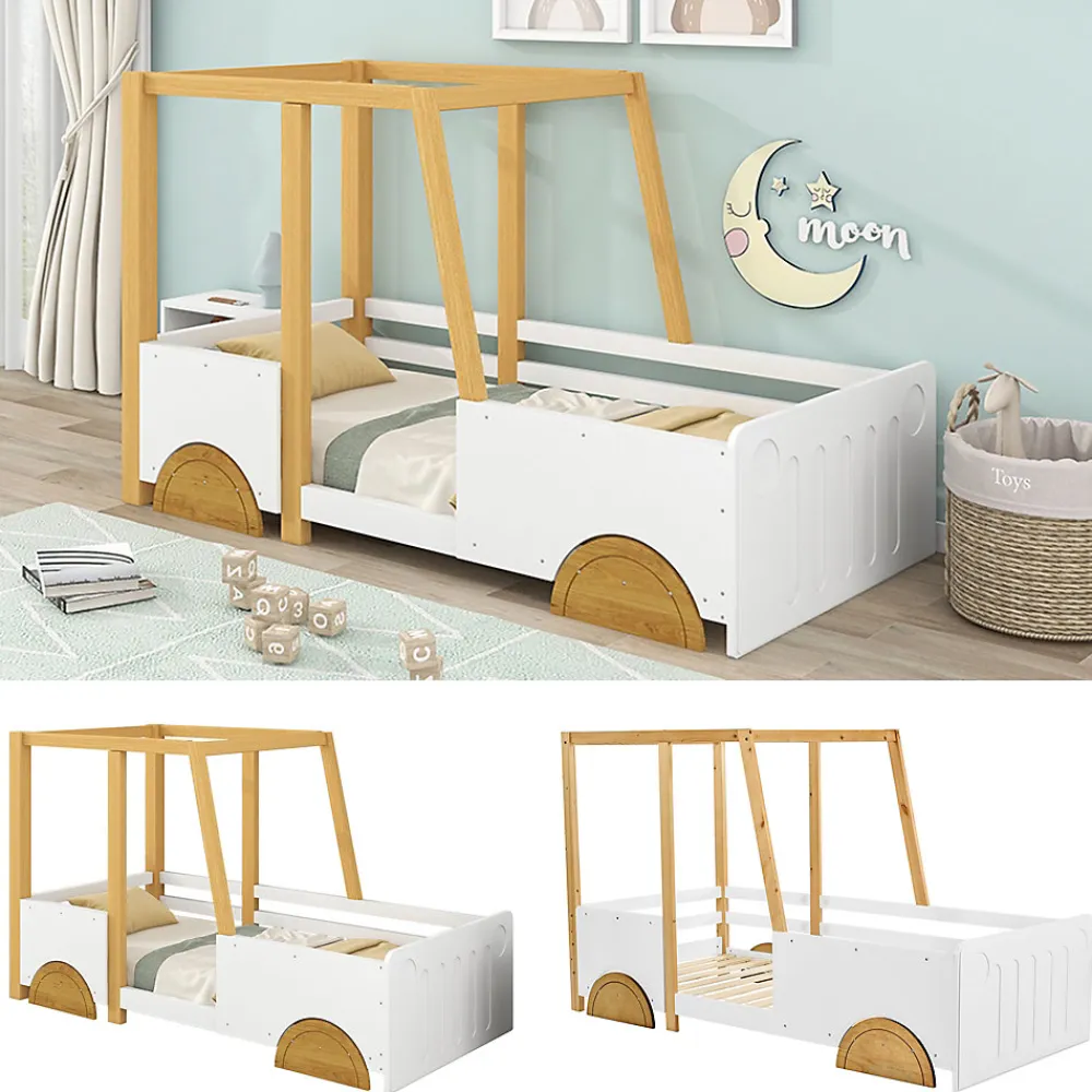 Lit enfant 90x200 cm - Lit Voiture Thématique avec Roulettes Pour enfant - Blanc>Okwish Best
