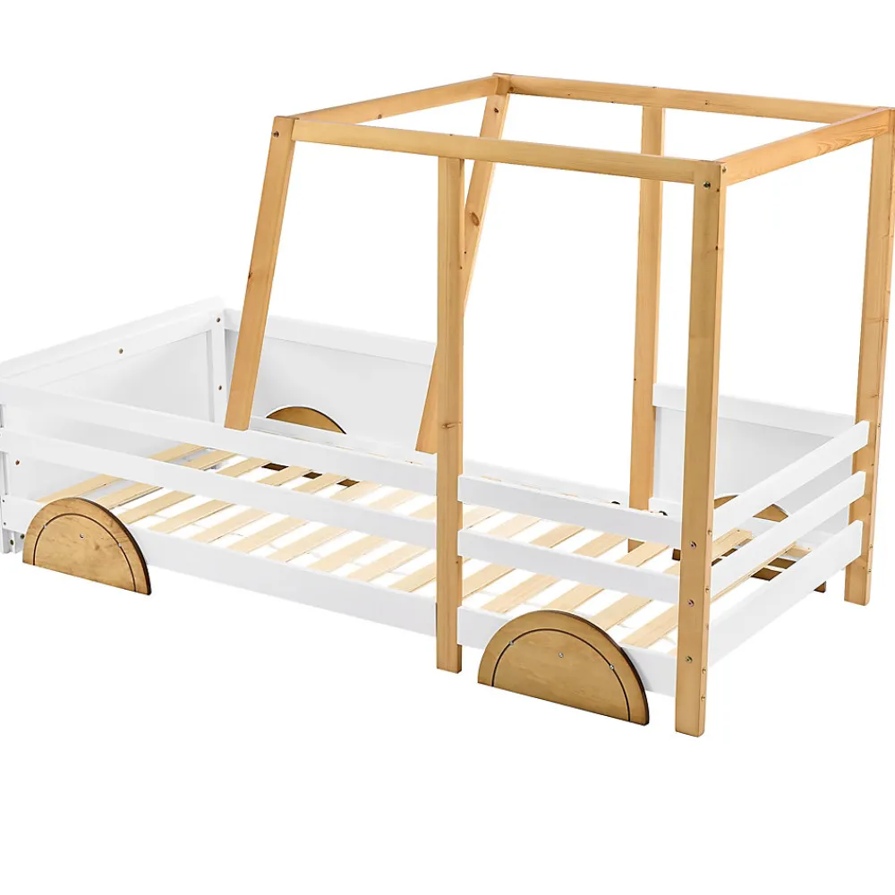 Lit enfant 90x200 cm - Lit Voiture Thématique avec Roulettes Pour enfant - Blanc>Okwish Best