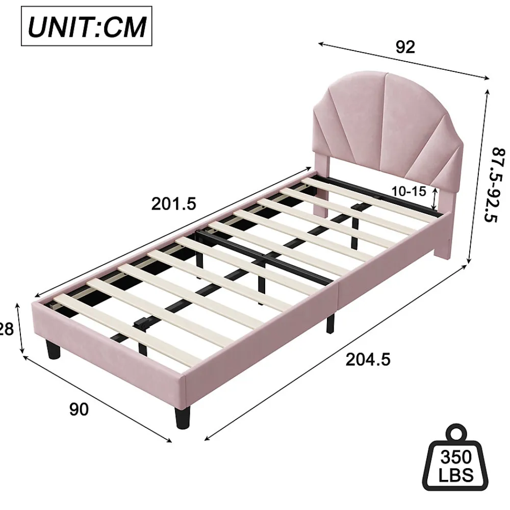 Lit Enfant 90x200 Cm Avec Tête De Lit Réglable Et Sommier à Lattes, Lit Simple Rembourré,rose>Fortuna lai Outlet