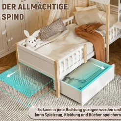 Lit enfant 90x200 cm, barrières, bureau L, tiroirs, bois massif - blanc><noscript><img width=
