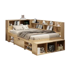 Blackcolors Lit enfant 90x200 cm, bois massif, tables de chevet, étagères, recharge sans fil - naturel*Enfant Lit Enfant