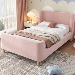 Lit enfant 90x200 cm capitonné en velours Rose (matelas non inclus)>ModernLuxe Sale