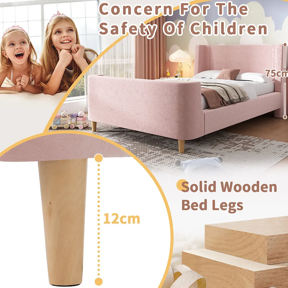Lit enfant 90x200 cm capitonné en velours Rose (matelas non inclus)>ModernLuxe Sale