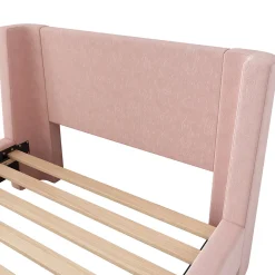 Lit enfant 90x200 cm capitonné en velours Rose (matelas non inclus)><noscript><img width=
