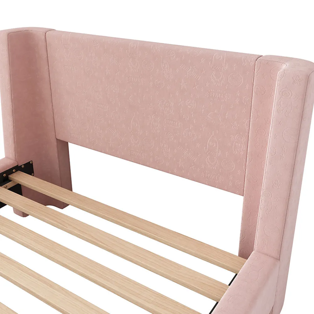 Lit enfant 90x200 cm capitonné en velours Rose (matelas non inclus)>ModernLuxe Sale