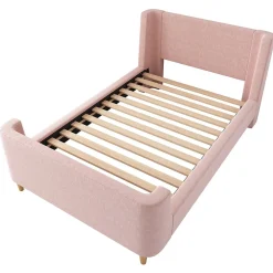 Lit enfant 90x200 cm capitonné en velours Rose (matelas non inclus)><noscript><img width=