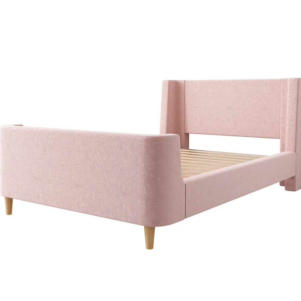 Lit enfant 90x200 cm capitonné en velours Rose (matelas non inclus)>ModernLuxe Sale